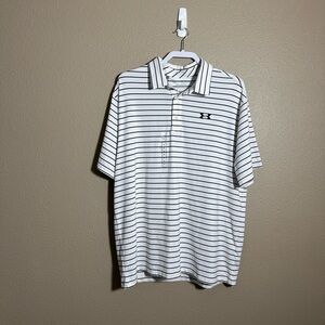 Under Armour Men's Polo Shirt - White with Black Stripes